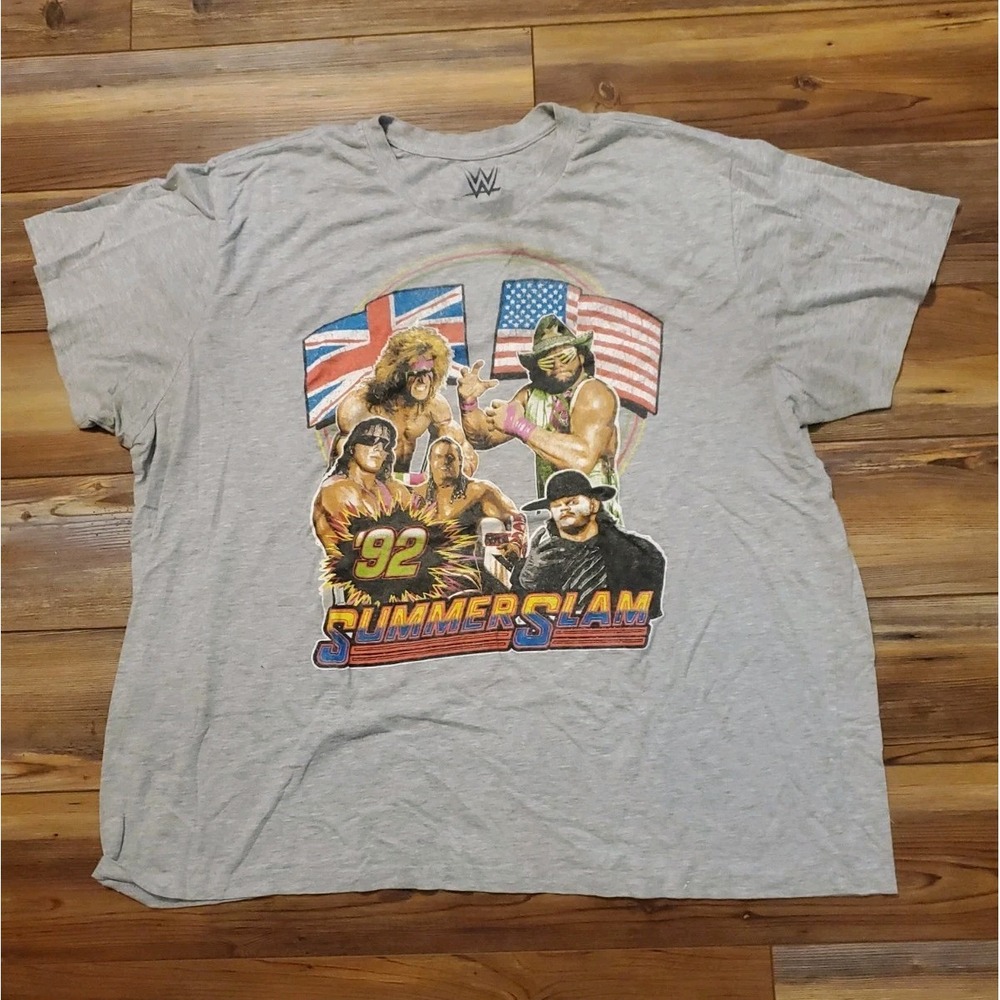 WWE Mens 4XLT 1992 SummerSlam T Shirt Undertaker Bret Hart Macho Man Gray